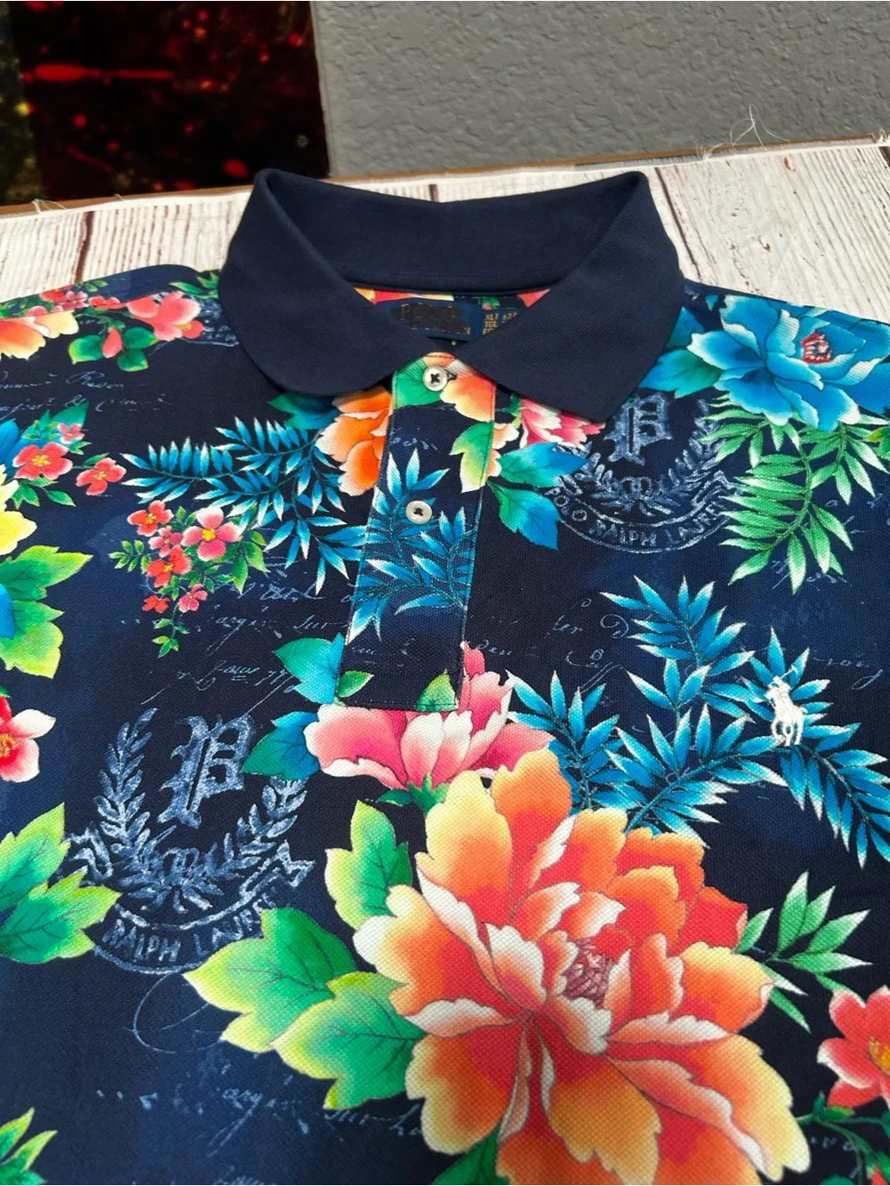 Ralph Lauren Royal Floral Navy Polo with Vibrant Tropical Floral Print